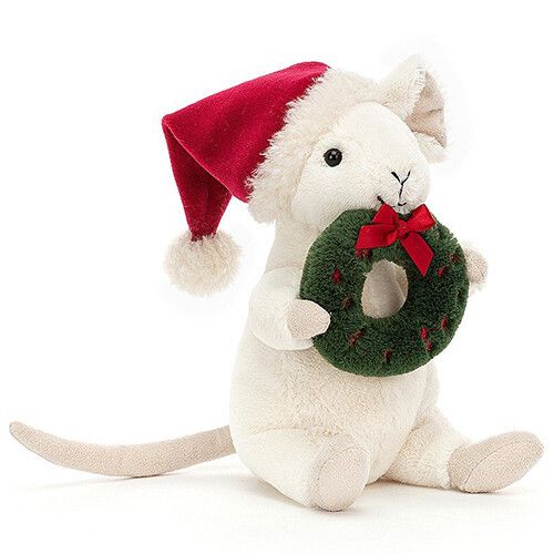 jellycat knuffelmuis merry mouse kerstkrans - 18 cm