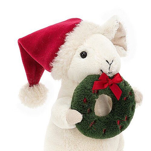 jellycat knuffelmuis merry mouse kerstkrans - 18 cm