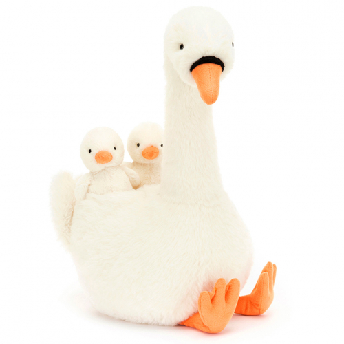 jellycat cygne en peluche avec petits - featherful - 39 cm