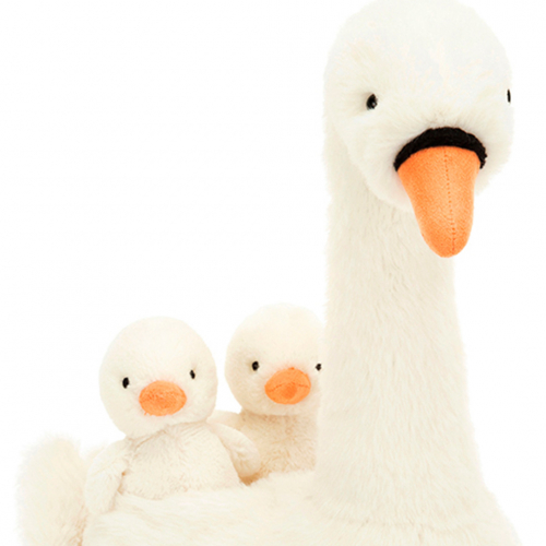 jellycat cygne en peluche avec petits - featherful - 39 cm