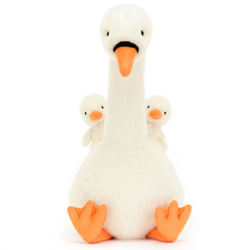 jellycat cygne en peluche avec petits - featherful - 39 cm