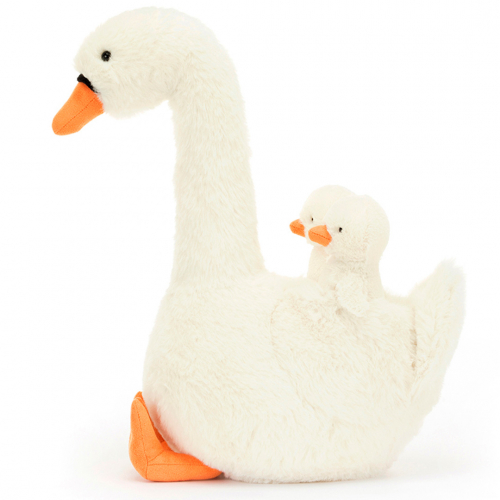 jellycat cygne en peluche avec petits - featherful - 39 cm