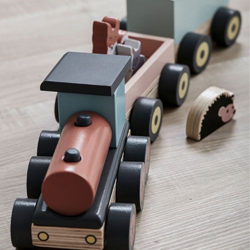 kids concept houten trein met bosdieren