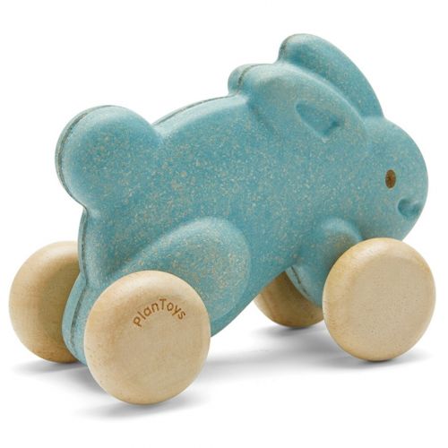 plan toys rijdend konijn - blauw