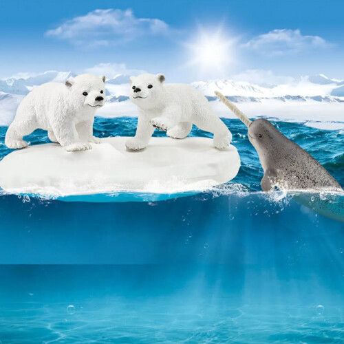 schleich wild life ijsschots met ijsbeerwelpen en narwal