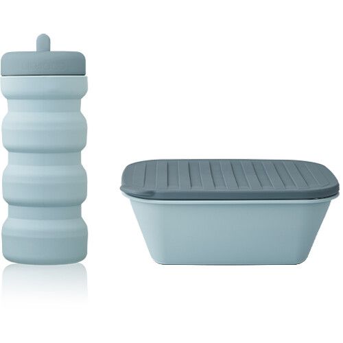 liewood opvouwbare siliconen lunchset jose - sea blue whale blue mix