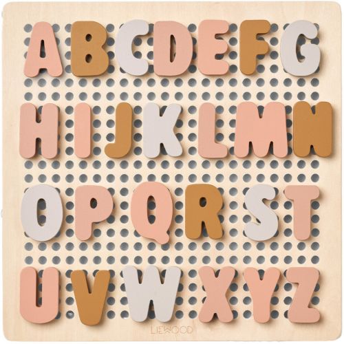 liewood prikbordpuzzel alfabet & cijfers ainsley - tuscany rose multi mix - 66st