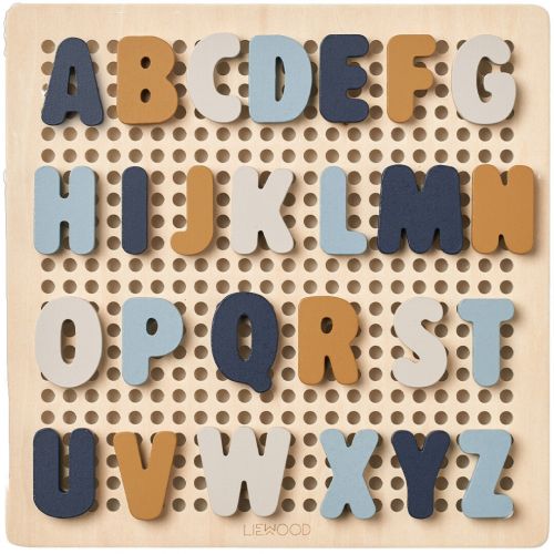 liewood prikbordpuzzel alfabet & cijfers ainsley - sea blue multi mix - 66st