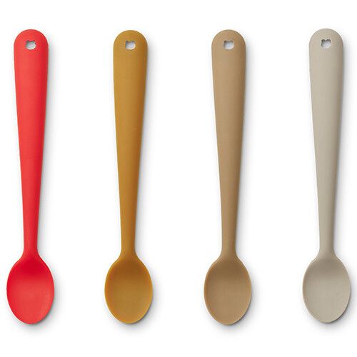 liewood siliconen kinderlepels siv - apple red multi mix - 4st