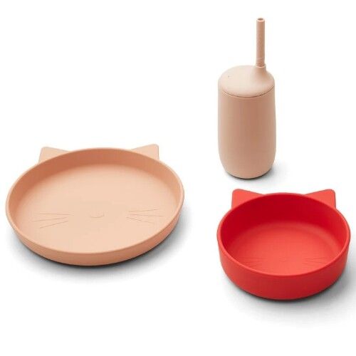 liewood siliconen kinderservies nathan - cat- apple red multi mix