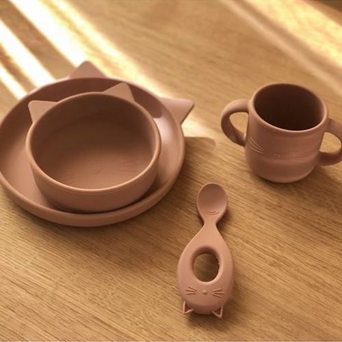 liewood siliconen kinderservies vivi - cat - dark rose