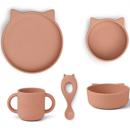 liewood siliconen kinderservies vivi - cat - dark rose