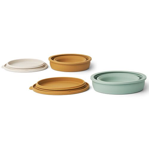 liewood siliconen opvouwbare kinderkommen met deksel dale - golden caramel multi mix - 2st