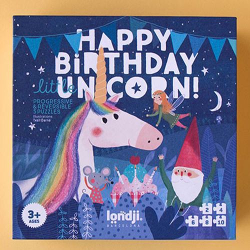 londji puzzel happy birthday unicorn - omkeerbaar - 2, 4, 6, 8 , 10st