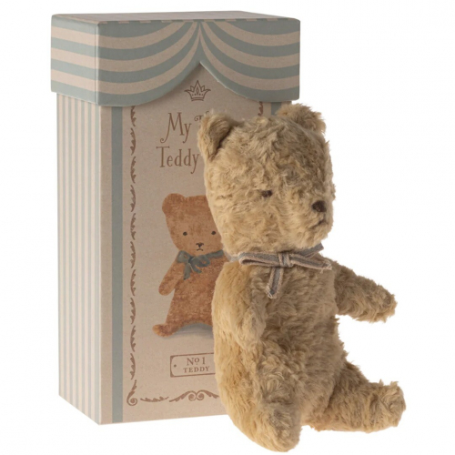 maileg knuffelbeer my first teddy met strik  - sand - 19 cm 