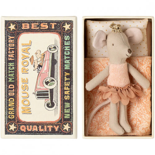 maileg knuffelmuis kleine zus in luciferdoosje - prinses - 11 cm