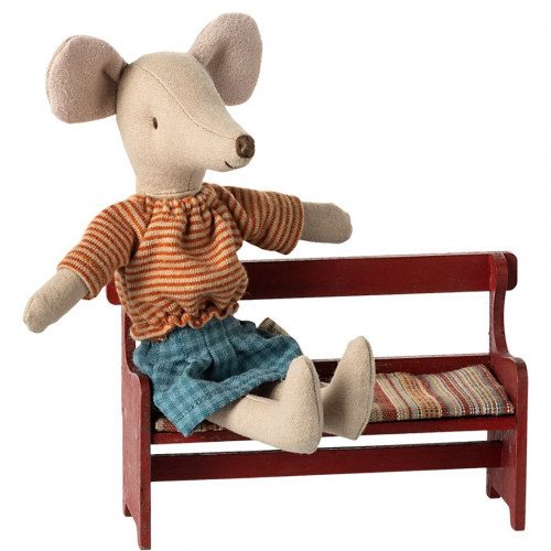maileg poppenhuis bankje rood - 7,5 cm
