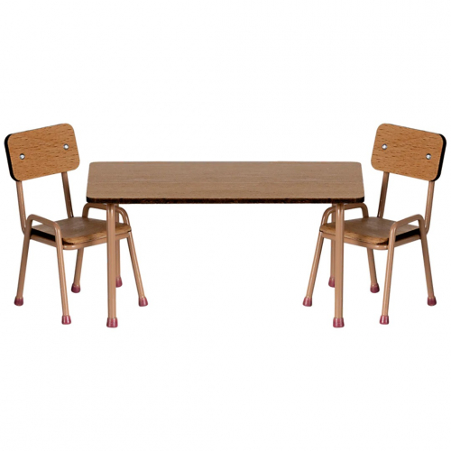 maileg poppenhuis tafel en stoelen dark powder - 9 cm