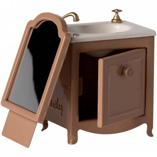 maileg poppenhuis wastafel met spiegel - dark powder - 15 cm