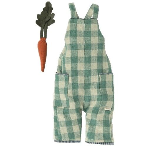 maileg poppenkleding geruite overall met wortel - knuffelkonijn - maat 3