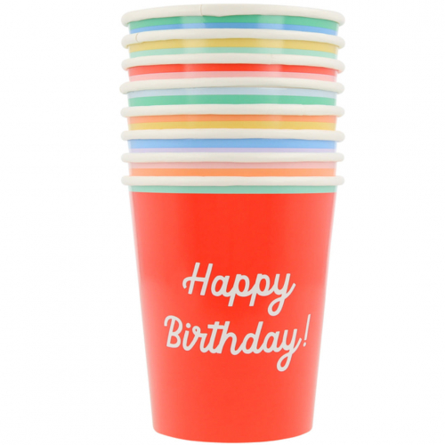 meri meri bekers happy birthday gekleurd - 8st