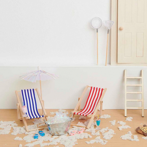 miniatuur strandstoel - blauw - 11 cm