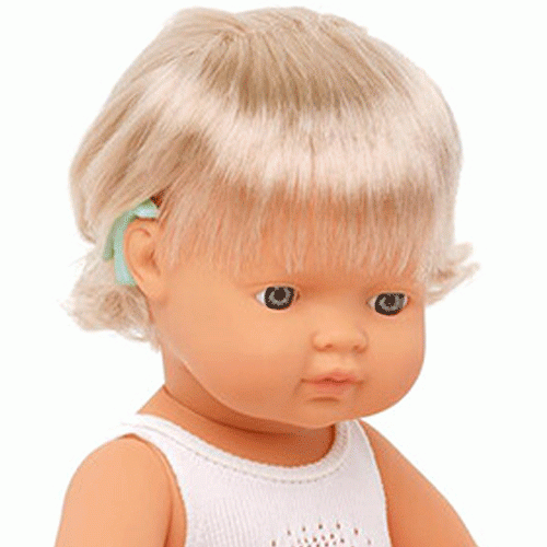 miniland babypop europees met gehoorapparaat - meisje  - 38 cm