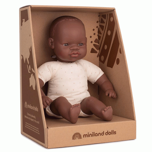 miniland babypop afrikaans met zacht lijfje - 32 cm