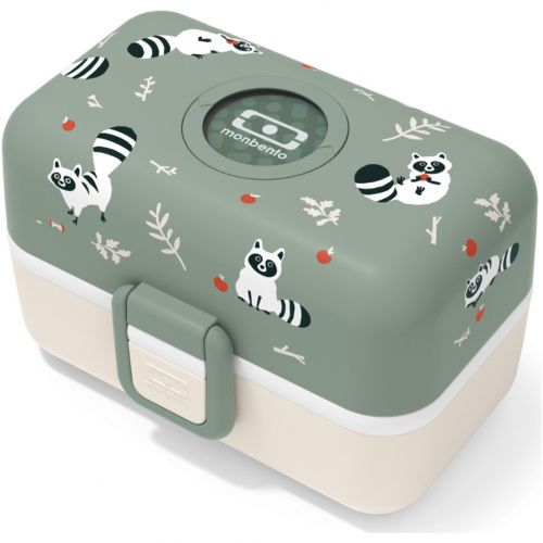 monbento lunchbox 2 laags met bakjes – vert raccoon 