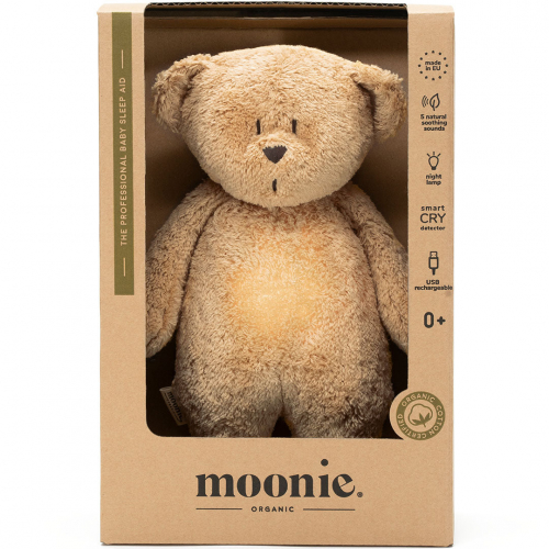 moonie 2.0 next gen knuffelbeer met nachtlamp en geluid – cappuccino natur – 28 cm