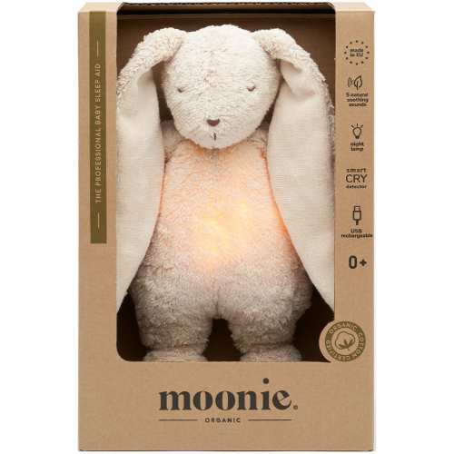 moonie 2.0 next gen knuffelkonijn met nachtlamp en geluid - sand natur - 28 cm