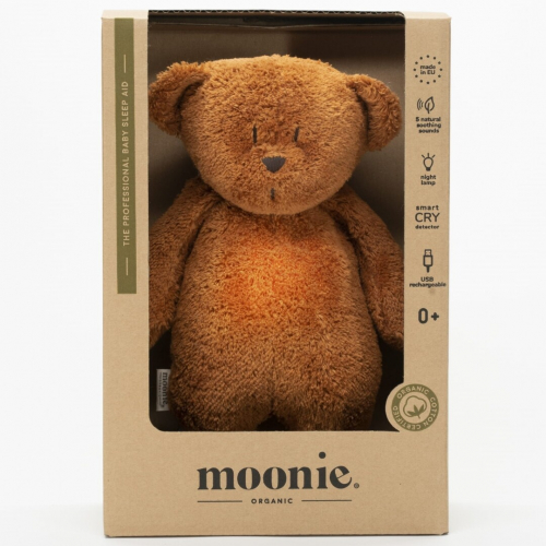 moonie knuffelbeer met nachtlamp en geluid - caramel natur - 28 cm