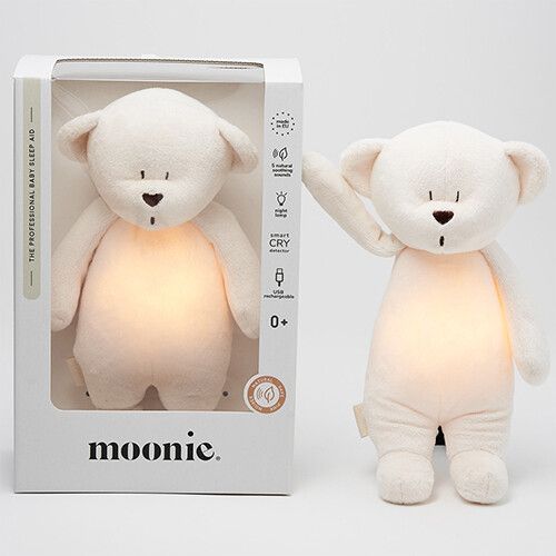 moonie knuffelbeer met nachtlamp en geluid - cream - 28 cm