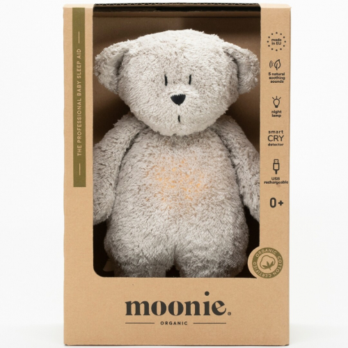 moonie knuffelbeer met nachtlamp en geluid - gray natur - 28 cm  