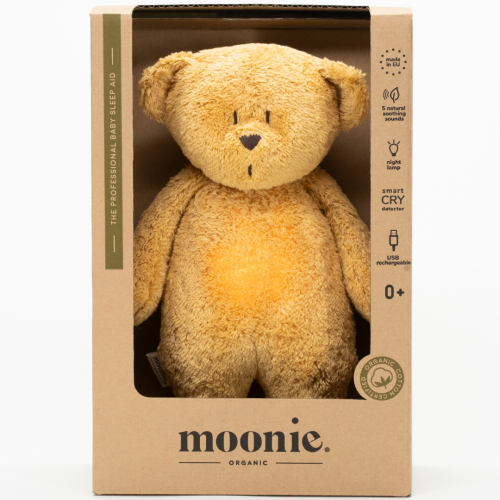 moonie knuffelbeer met nachtlamp en geluid - honey natur - 28 cm
