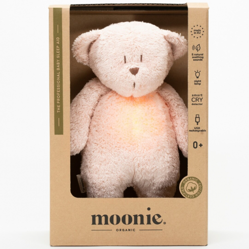 moonie knuffelbeer met nachtlamp en geluid - rose natur - 28 cm