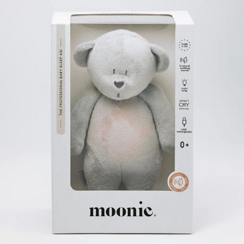 moonie knuffelbeer met nachtlamp en geluid - silver - 28 cm