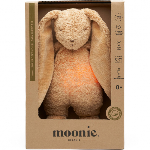 moonie knuffelkonijn met nachtlamp en geluid - cappuccino natur - 28 cm