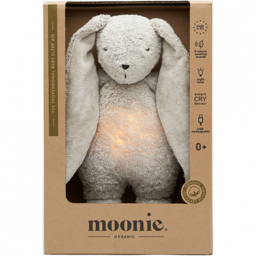 moonie knuffelkonijn met nachtlamp en geluid - gray natur - 28 cm