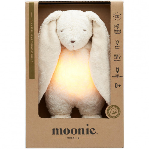 moonie knuffelkonijn met nachtlamp en geluid - polar natur - 28 cm