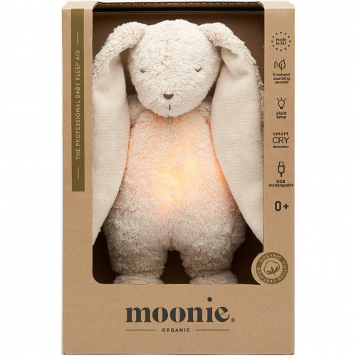 moonie knuffelkonijn met nachtlamp en geluid - sand natur - 28 cm