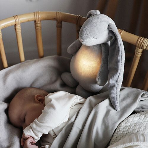 moonie knuffelkonijn met nachtlamp en geluid - sky - 28 cm