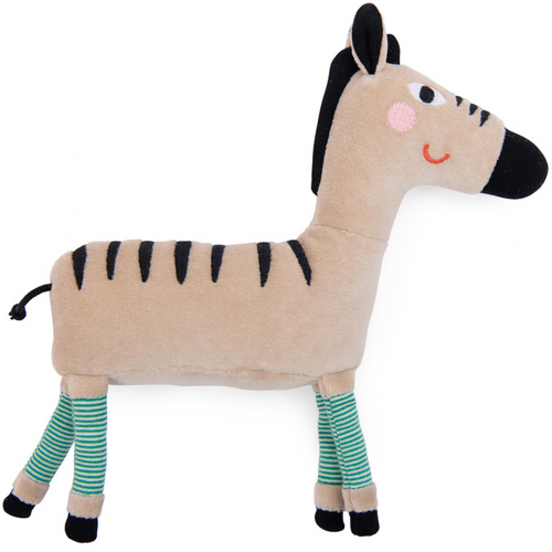 moulin roty knuffelzebra met rammelaar les toupitis - 21 cm