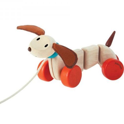 plan toys houten trekfiguur - blije puppy 