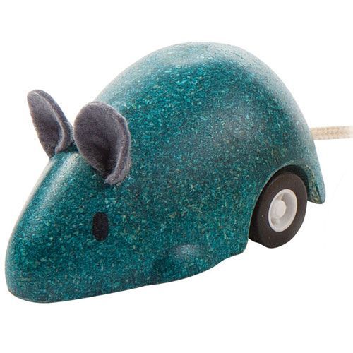 plan toys rollende muis op wielen - turquoise