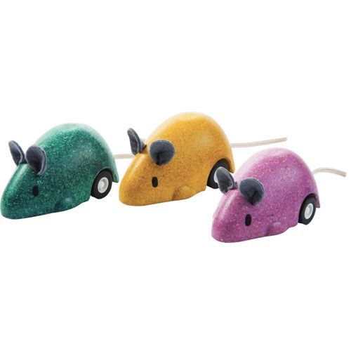 plan toys rollende muis op wielen - turquoise