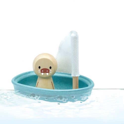 plan toys badspeelgoed zeilbootje en walrus