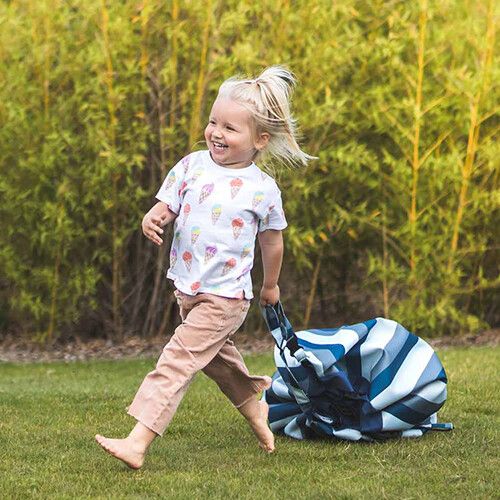 play&go waterdicht speelkleed en opbergzak outdoor – blauw/groen gestreept