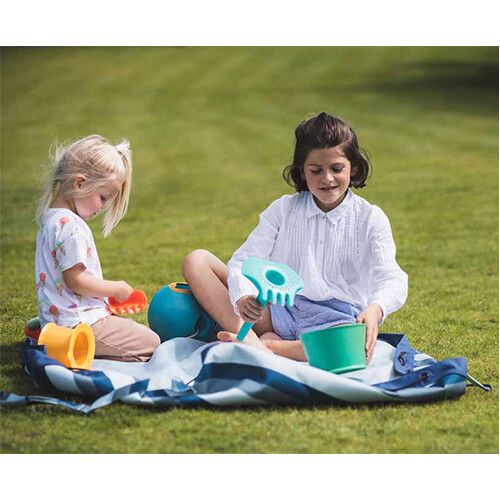 play&go waterdicht speelkleed en opbergzak outdoor – blauw/groen gestreept