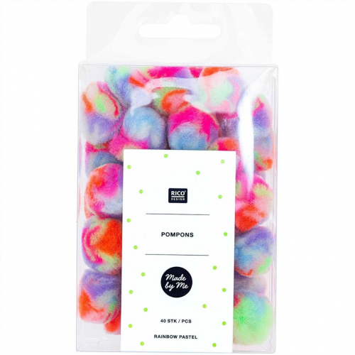 pompons regenboog pastel - 40st